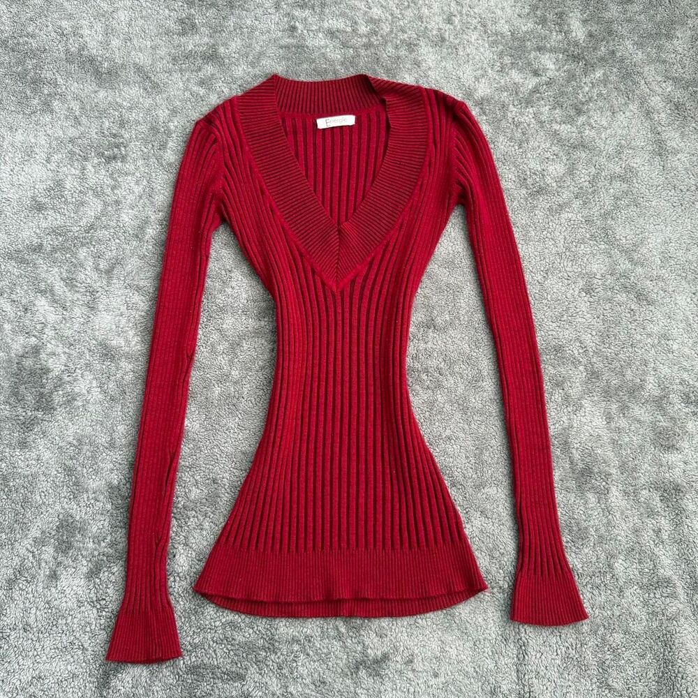 Energie red ribbed knit long sleeve